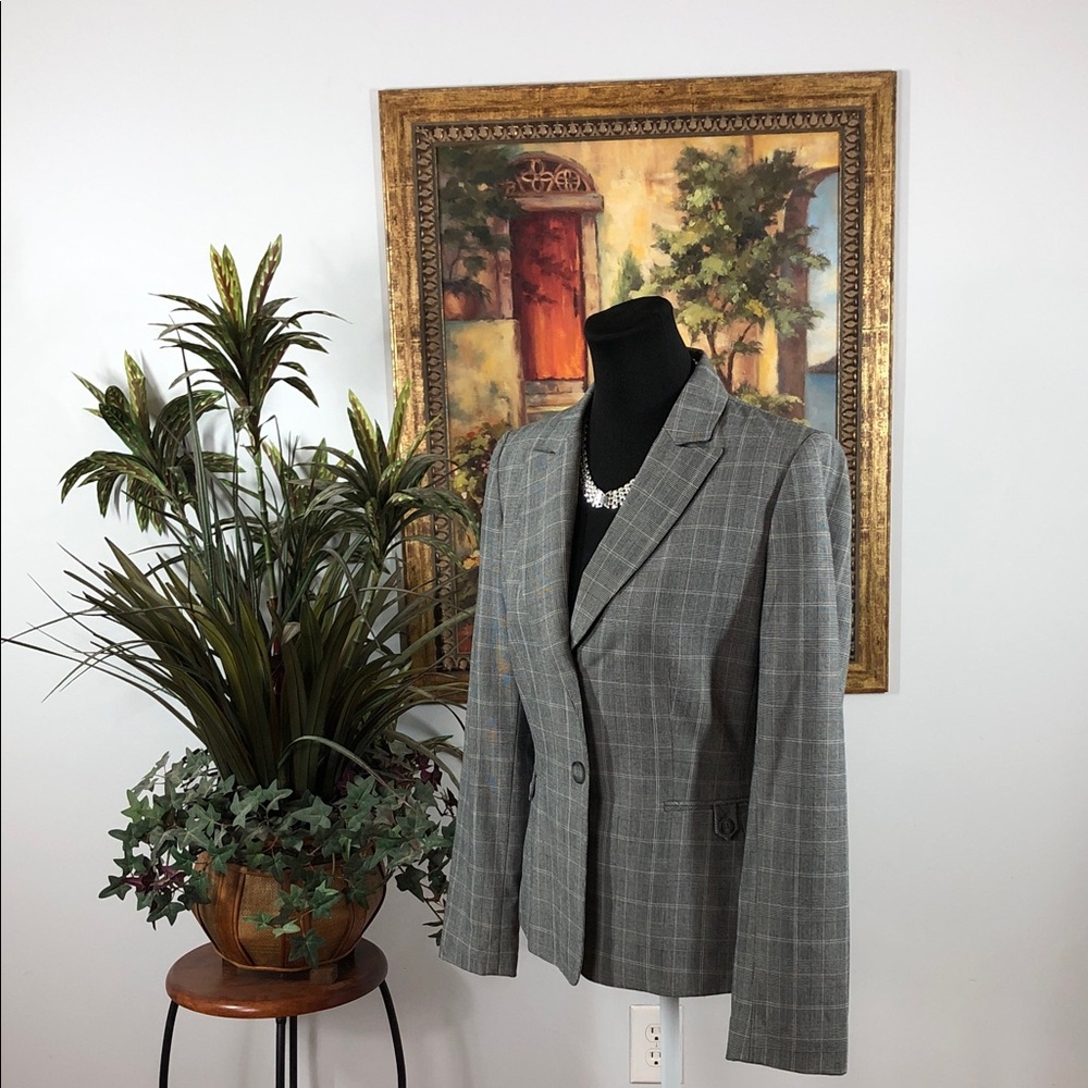 Tahari ASL Gray Plaid Women's Blazer Two Button Front Lapel Notch Collar Preppy - Picture 3 of 10